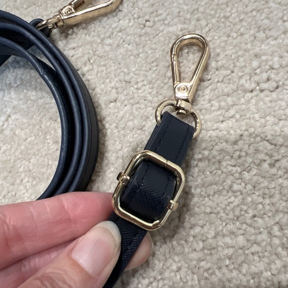 Calpak Navy Faux Leather Crossbody Strap & Faux Fur Top Handle For Wallet - Picture 4 of 5